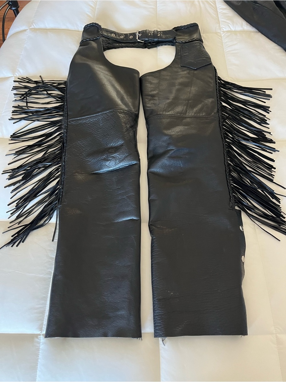 UNIK Black 100% genuine Leather Fringe Chaps - Picture 2 of 4